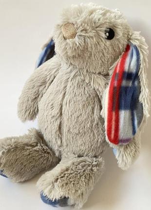Мягкая плюшевая игрушка кролик 🐰 зайка серый с разноцветными ушками