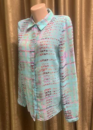 Лёгкая, невесомая шифоновая блузка рубашка next мятно-розового бирюзового цвета размер l3 фото