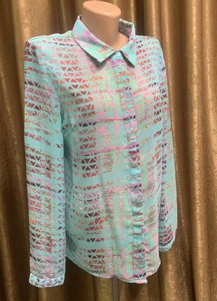 Лёгкая, невесомая шифоновая блузка рубашка next мятно-розового бирюзового цвета размер l4 фото