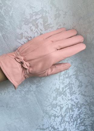 Шкіряні утеплені рукавиці, натуральна шкіра, рожеві3 фото