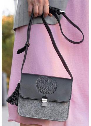 Фетровий жіноча бохо-сумка лілу з чорними шкіряними вставками
