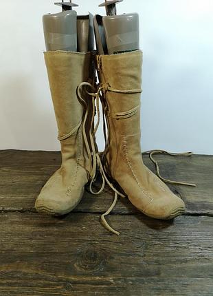 Сапожки замшевые, 39 (25.3 см), стильные, демисезонные, отл сост!