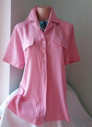 Вискозная блуза в розовую клетку,46-50разм.,canda,пог-56см..5 фото