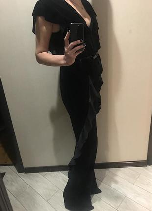 Шикарный нарядный велюровый комбинезон черный