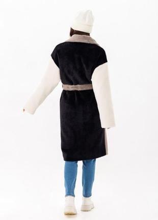 Шуба - пальто женское миди эко альпака, утепленное, белое - бежевое - капучино, теплое, зимнее6 фото