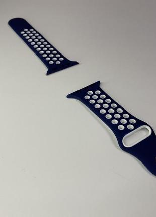 Ремешок для apple watch 42mm/44mm в стиле nike sport band силиконовый браслет синий с белым2 фото