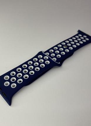 Ремешок для apple watch 42mm/44mm в стиле nike sport band силиконовый браслет синий с белым4 фото