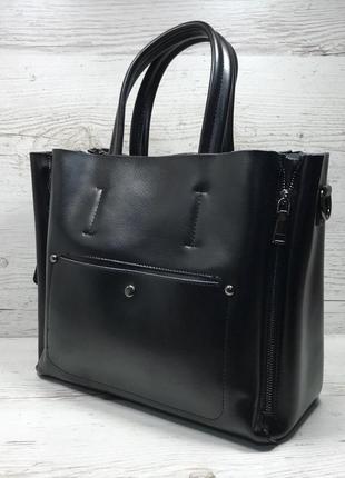 Женская кожаная сумка черная жіноча шкіряна сумка чорна3 фото