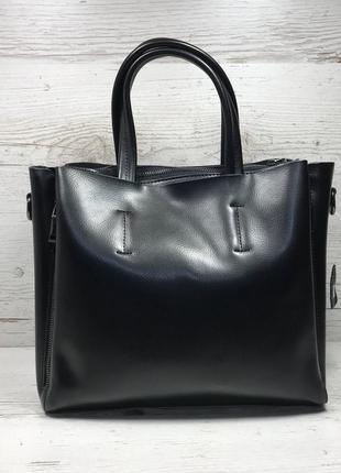 Женская кожаная сумка черная жіноча шкіряна сумка чорна4 фото