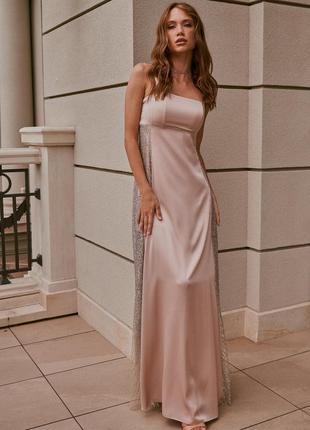 Бежева сукня максі зі вставками 👗🇺🇦