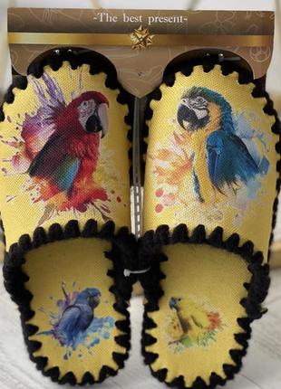 Жінці войлочні текстильні домашні тапочки барвисті папуги1 фото