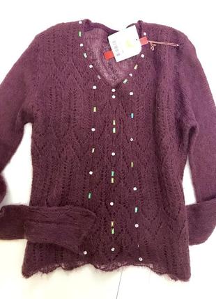 Мохеровая нарядная кофточка с-м цвет марсала, блестки снимаются