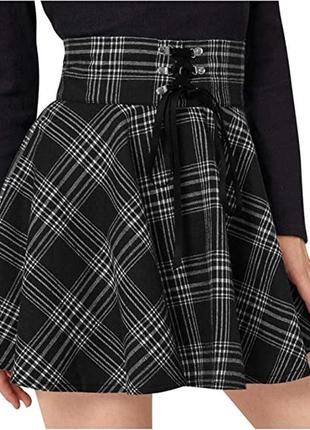 Клітчаста спідниця зі шнуровкою siyecao