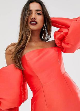 Атласное платье с пышными рукавами asos disign5 фото