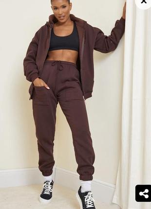 Recycled chocolate brown pocket thigh casual joggers 12 uk коричневые джогерры джоггеры спортивные оверсайз карманы бананы