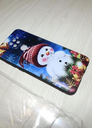 Чехол для xiaomi redmi note 9 зимний , новогодний принт снеговик