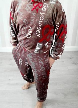Мягкая теплая пижама мужская качественная с капюшоном зимняя из двухстороннего плюшика dream1 фото