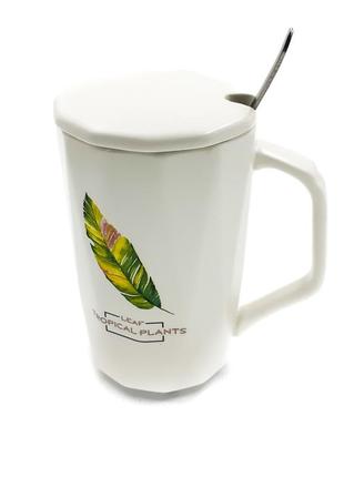 Белая чашка с листиком "green leaf", 350 мл