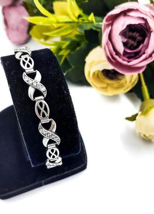 Жіночий срібний браслет з білим фіанітом 18.5-20 см