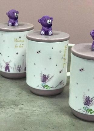 Кружка з кришкою та ложкою "ведмідь-прованс"