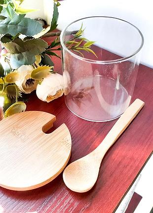 Сахарница "стокгольм" стеклянная с бамбуковой крышкой, 250 мл2 фото