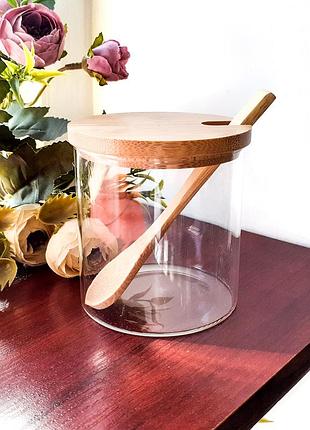 Сахарница "стокгольм" стеклянная с бамбуковой крышкой, 250 мл