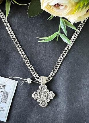 Срібний ланцюг із хрестом чоловічий, 925 проба, 45 см, комплект