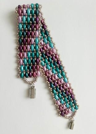 Стильний браслет бірюзово-бузкових тонах handmade