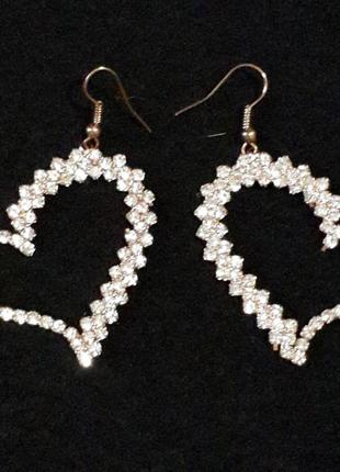 Акція! вечірні романтичні сережки серця сережки з камінням3 фото