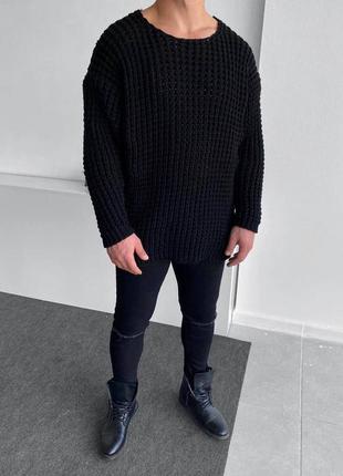 Свитер мужской черный теплый свитер шерсть
