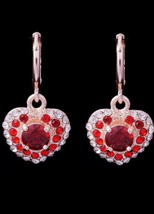 🏵шикарные ювелирные серьги сердце гранаты фианиты, новые! арт.1467