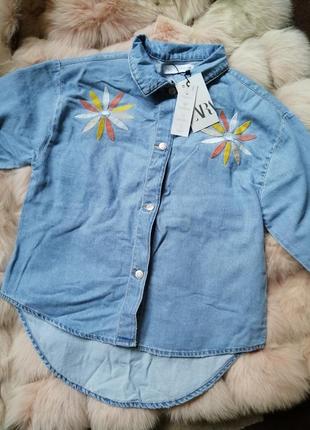 Джинсова сорочка з вишивкою для дівчинки, джинсовая рубашка с вышивкой для девочки, zara 152 см5 фото