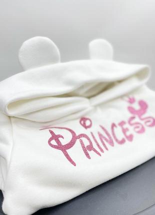 Трикотажный костюм белый с ушками princess с надписью