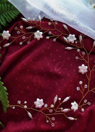 Веточка для свадебной праздничной прически розовый айвори2 фото
