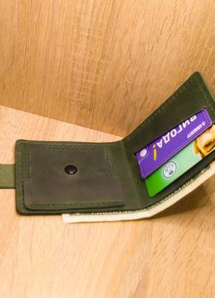 Оригинальный кожаный кошелек зеленый.4 фото