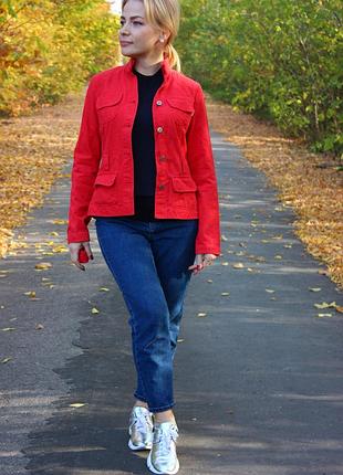 Стильний жіночий джинсовий піджак mes розмір 38 m бавовна. колір - кораловий.