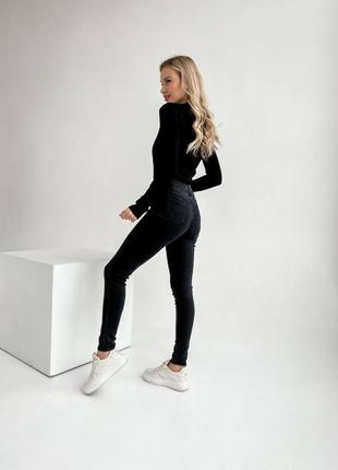 Теплі джеггінси штани на зиму штани із завищеною талією базові утеплені штани чорні5 фото