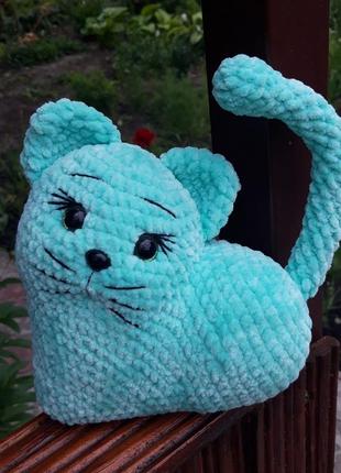 Котик сердечко, подушка котик, подушка киця, декоративна подушка, вязана подушка, вязана подушка серце