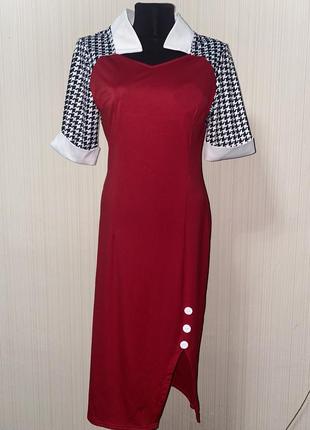 Платье красное миди ретро винтаж с белым воротником2 фото