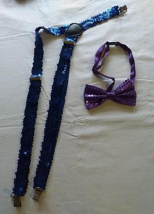 Новогодний комплект, бабочка и подтяжки.(8198)