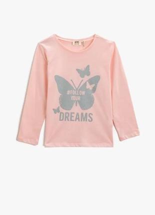 11-12 лет 146-152 см фирменный базовый лонгслив реглан футболка с круглым вырезом и принтом koton