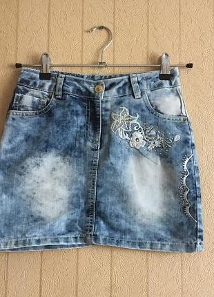 Джинсовая юбка для девочек на рост 122-128