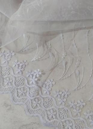 Тюль турецька біла нова вишита квітами гардина штора на фатині занавіска3 фото