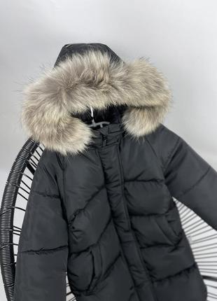 Зимове пальто чорне з єнотом на флісі до -30 морозу7 фото