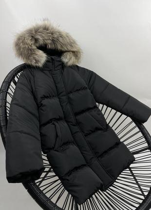 Зимове пальто чорне з єнотом на флісі до -30 морозу8 фото