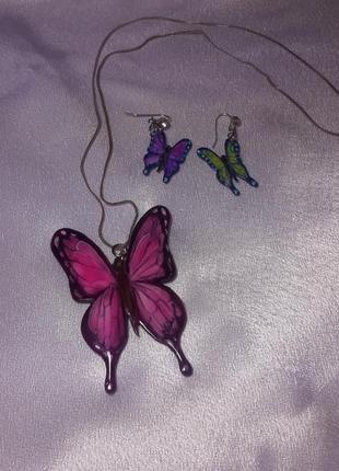 Оригінальний набір прикрас "метелики": кулон і сережки ручної роботи handmade6 фото