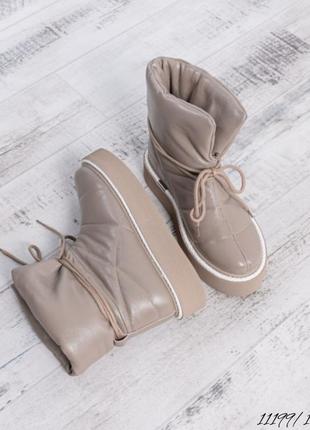 Шкіряні зимові черевики уггі дутіки з натуральної шкіри кожаные ботинки дутики угги натуральная кожа9 фото