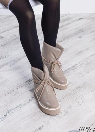 Шкіряні зимові черевики уггі дутіки з натуральної шкіри кожаные ботинки дутики угги натуральная кожа3 фото