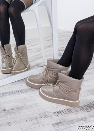 Шкіряні зимові черевики уггі дутіки з натуральної шкіри кожаные ботинки дутики угги натуральная кожа4 фото