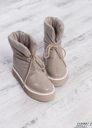 Шкіряні зимові черевики уггі дутіки з натуральної шкіри кожаные ботинки дутики угги натуральная кожа8 фото